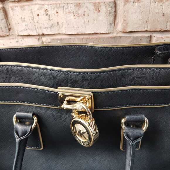 Michael Kors Navy Satchel with Gold Hardware